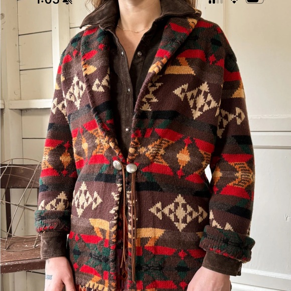 Vintage Ralph Lauren Hand Knit Ranch Sweater Cardigan Lambswool Lamb RARE 90s - Picture 2 of 6